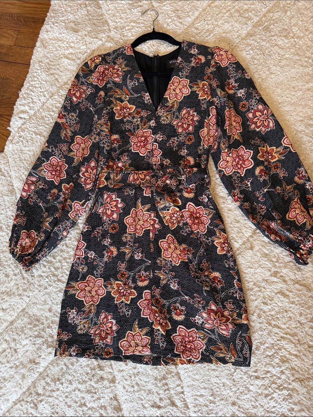 MINKPINK Black Dress with Pink & Gold Floral Print